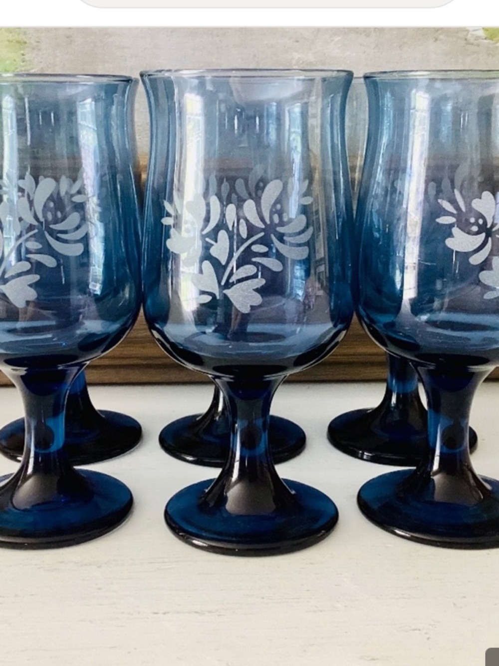Pfaltzgraff Blue Etched Floral Goblets - Set of 6